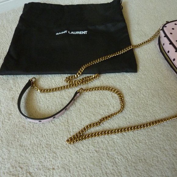 SAINT LAURENT YSL Mini 'Lou' Logo Polka Dot Pattern Leather Crossbody Bag (Pink) - Picture 12 of 12
